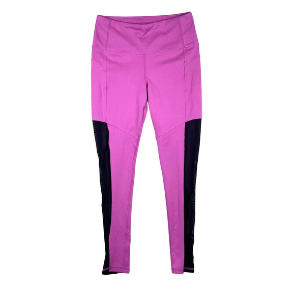Women’s Lucy Activewear Pink Black Color Block Full Length Leggings-Medium - Picture 1 of 8